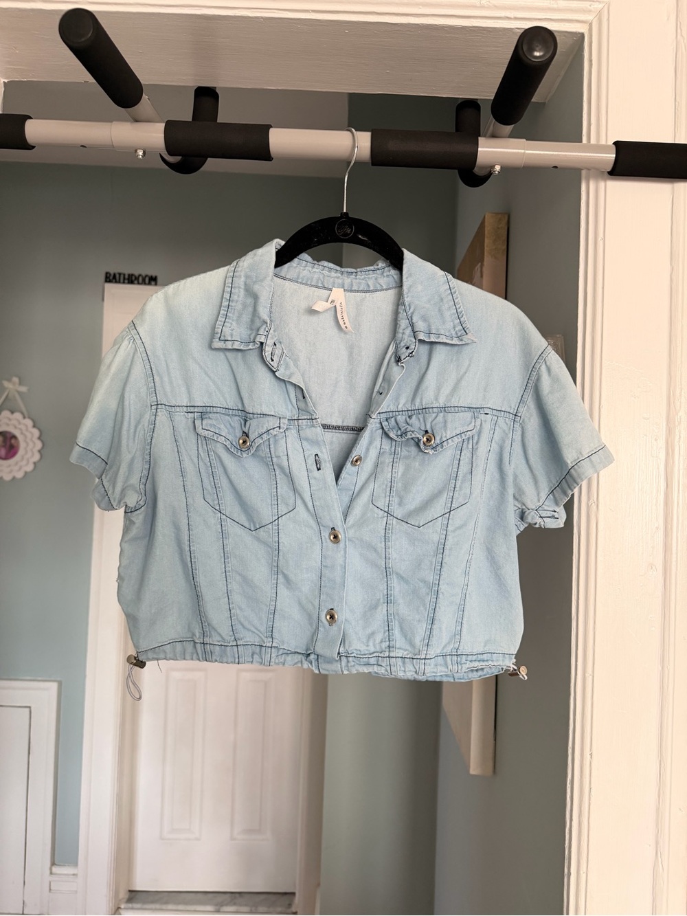 Light Blue Girls' Denim Crop Shirt - Kids Shirt & Top
